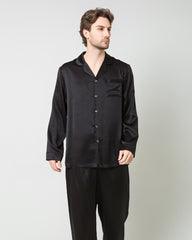 Silk Men's Loosen Long Pajamas, Black