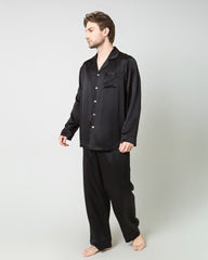 Silk Men's Loosen Long Pajamas, Black
