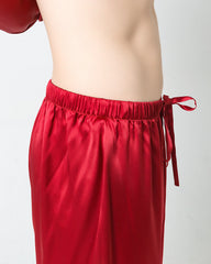 Silk Men's Loosen Long Pajamas, Red