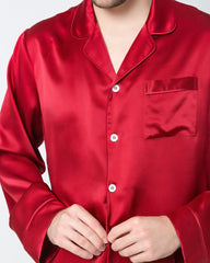 Silk Men's Loosen Long Pajamas, Red