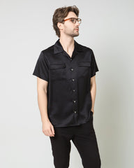 Silk Men's Short Sleeve Shirt With Two Pockets, Black