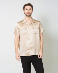 Silk Men's Short Sleeve Shirt With Two Pockets, Champagne