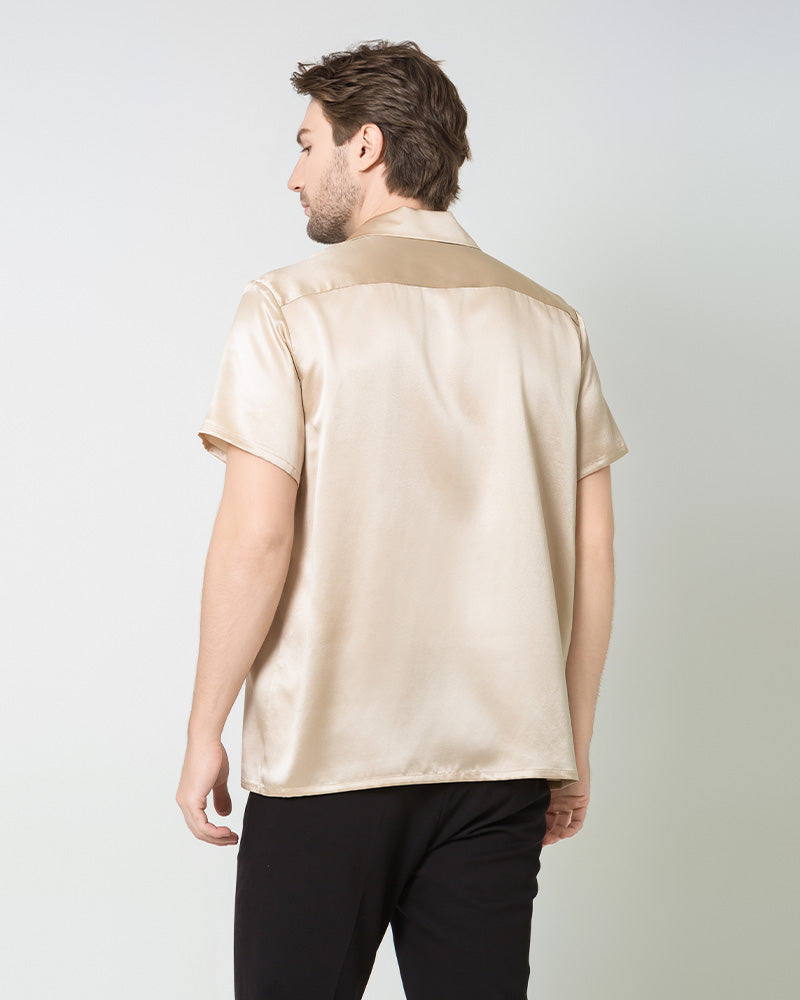 Silk Men's Short Sleeve Shirt With Two Pockets, Champagne