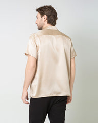 Silk Men's Short Sleeve Shirt With Two Pockets, Champagne
