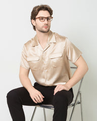 Silk Men's Short Sleeve Shirt With Two Pockets, Champagne