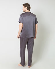 Men's Short Sleeves& Pants Silk Pajamas Set, Grey