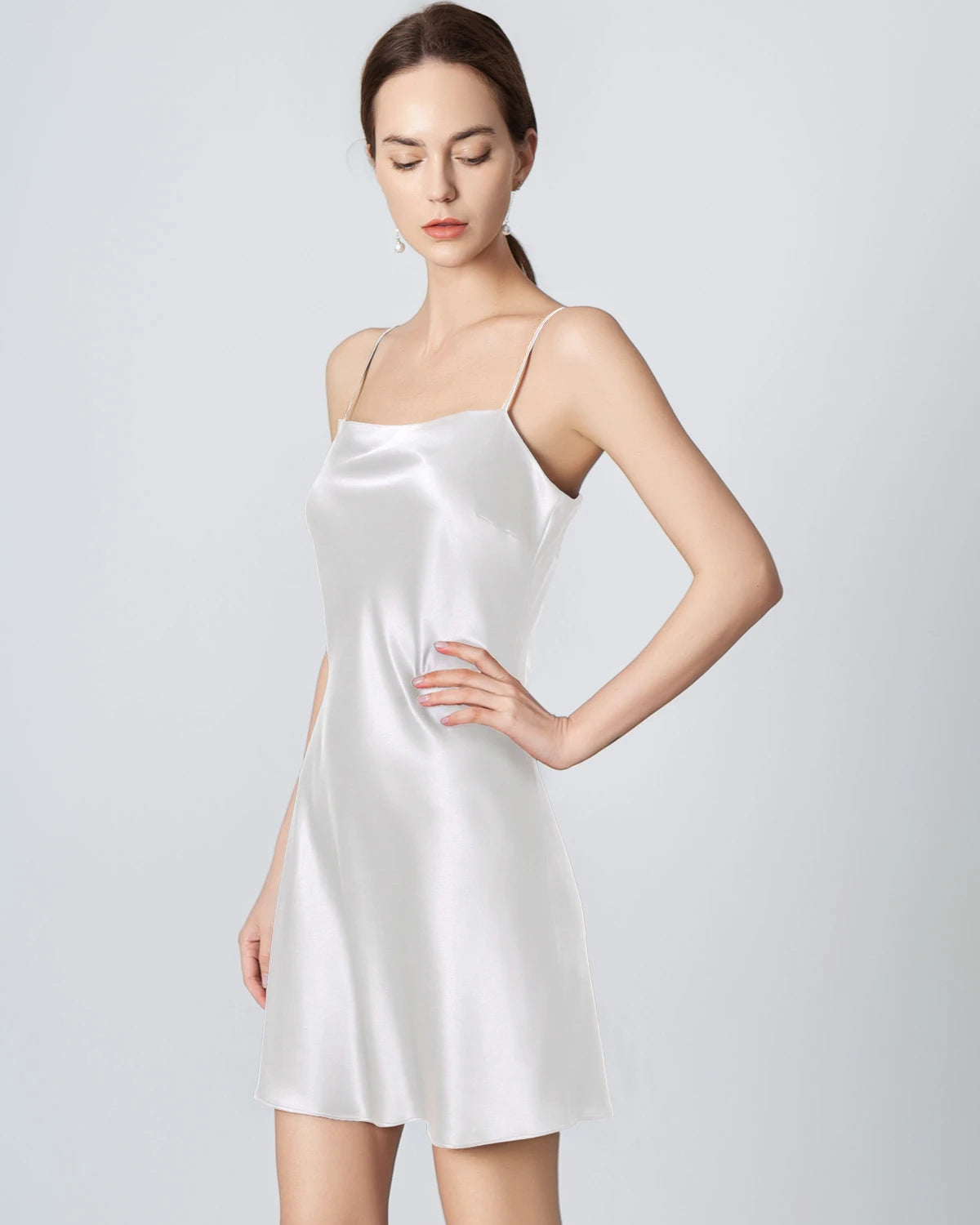 Silk Black Mini Cami Dress, White