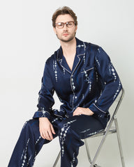 Men's Silk Print Pajamas Set, Navy