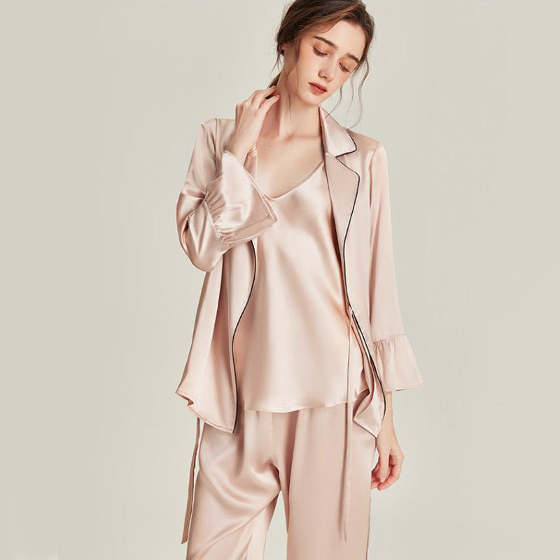 Silk Pajama Set with Robe, Pink