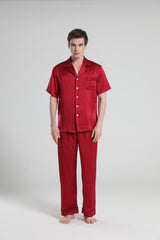 Short Sleeve Silk Pajamas For Men, Burgundy