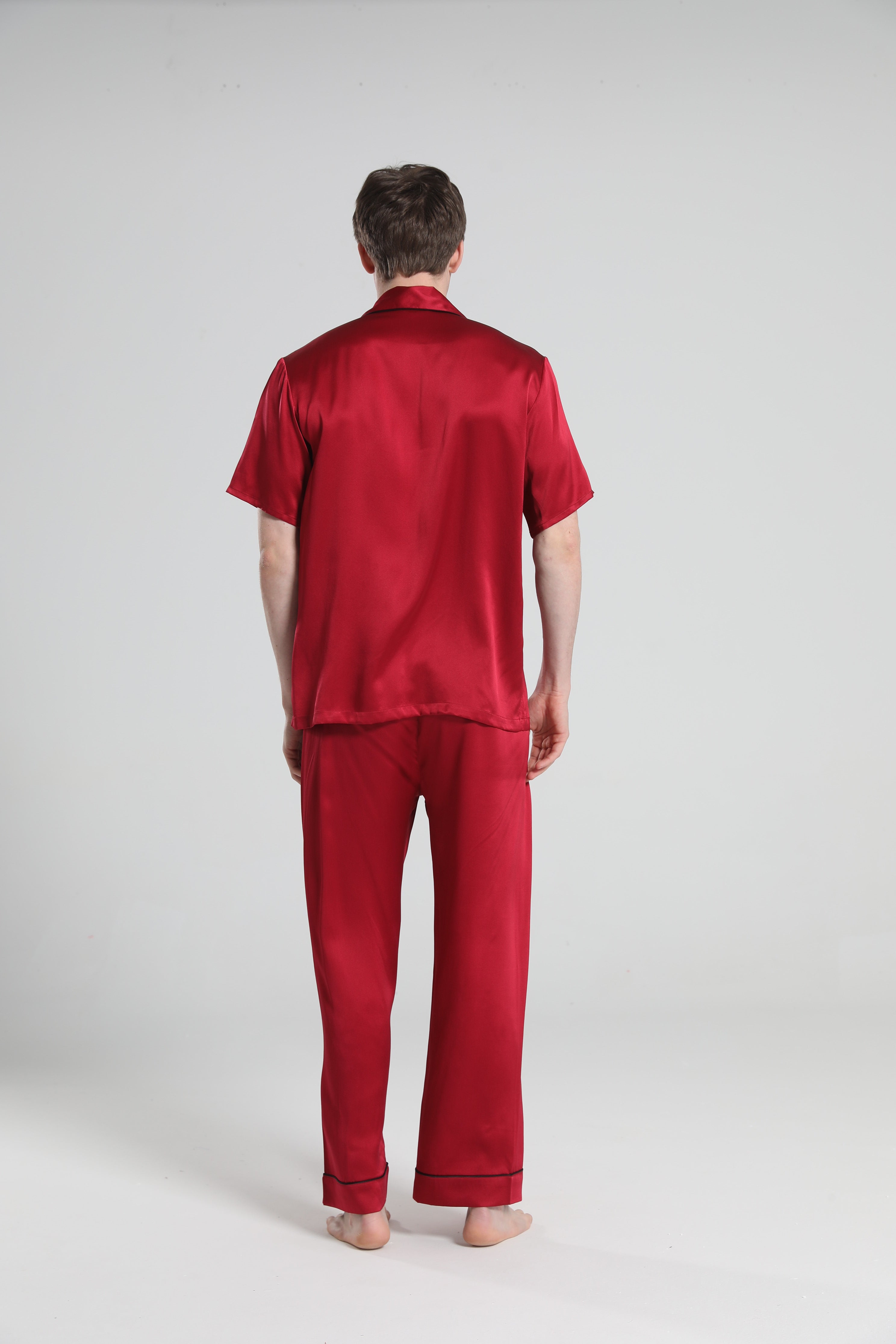 Short Sleeve Silk Pajamas For Men, Burgundy