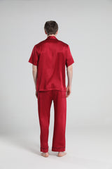 Short Sleeve Silk Pajamas For Men, Burgundy
