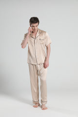Short Sleeve Silk Pajamas For Men, Champagne