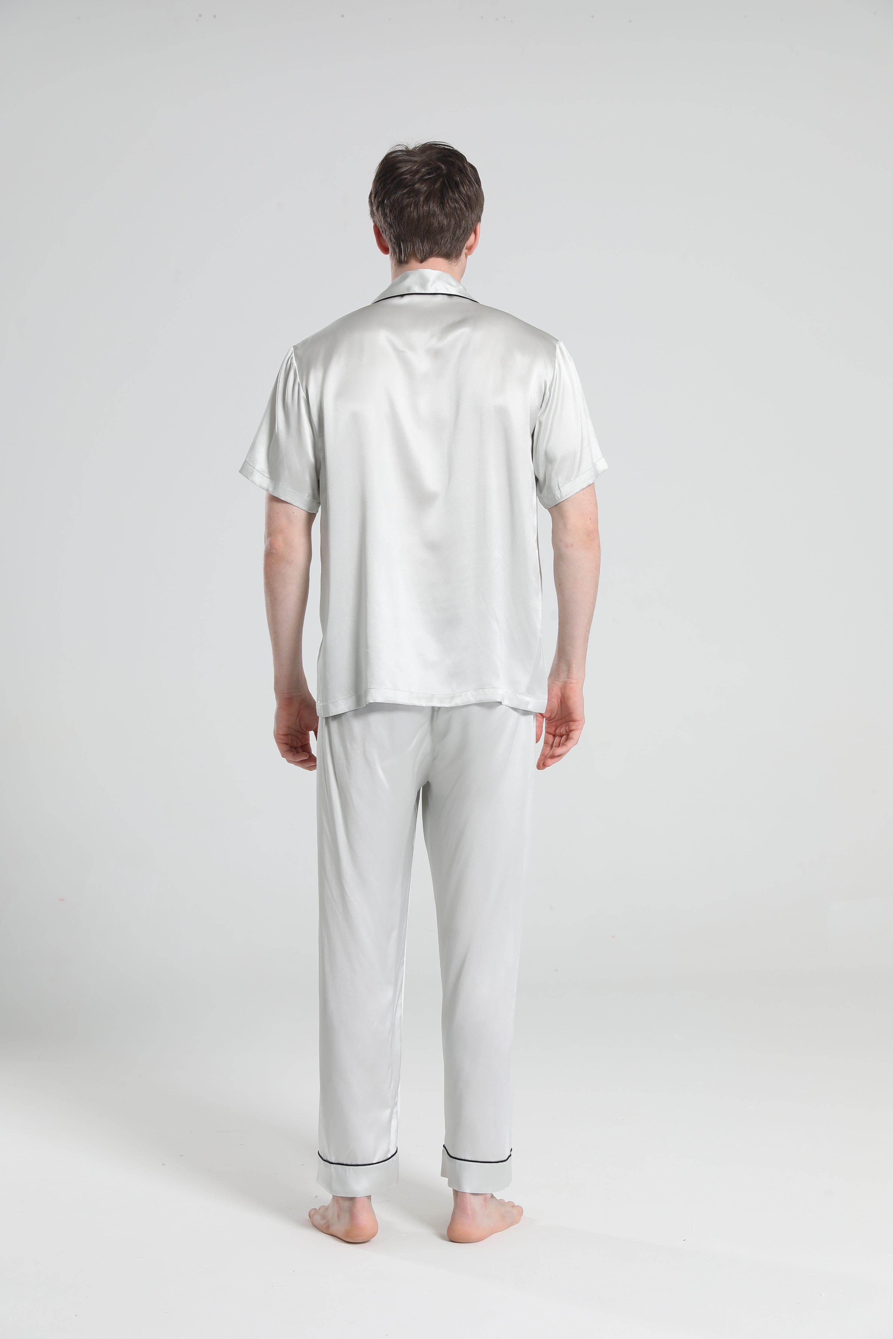 Short Sleeve Silk Pajamas For Men, Grey