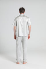 Short Sleeve Silk Pajamas For Men, Grey