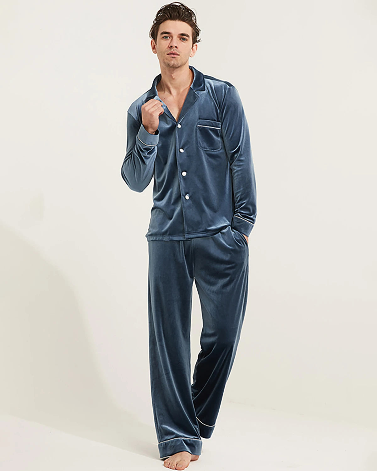 Men's Silk Velvet Pajamas, Blue