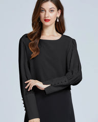 Silk Round Neck Lantern Sleeve Women Shirt