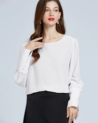 Silk Round Neck Lantern Sleeve Women Shirt