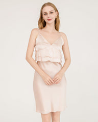 Ruffle Overlay Silk Dress Nightgown