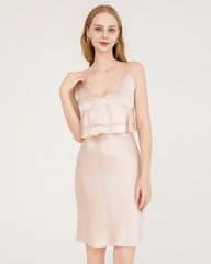 Ruffle Overlay Silk Dress Nightgown