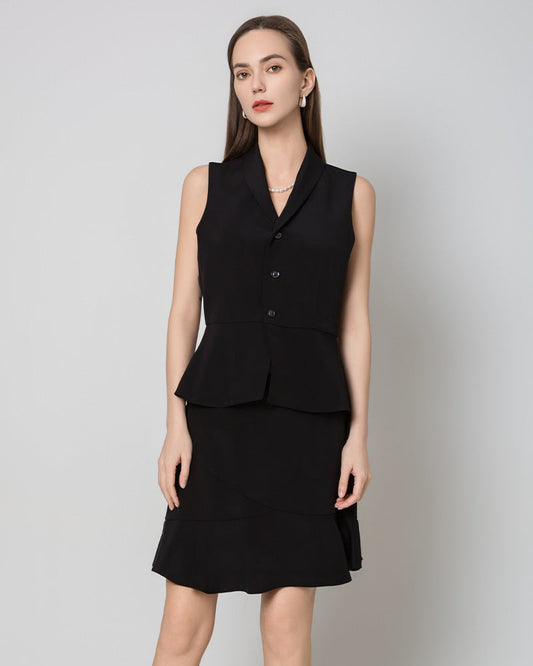 40 Momme V-Neck Silk Vest, Black