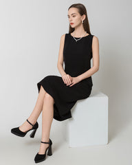 40 Momme Silk Midi Dress, Black