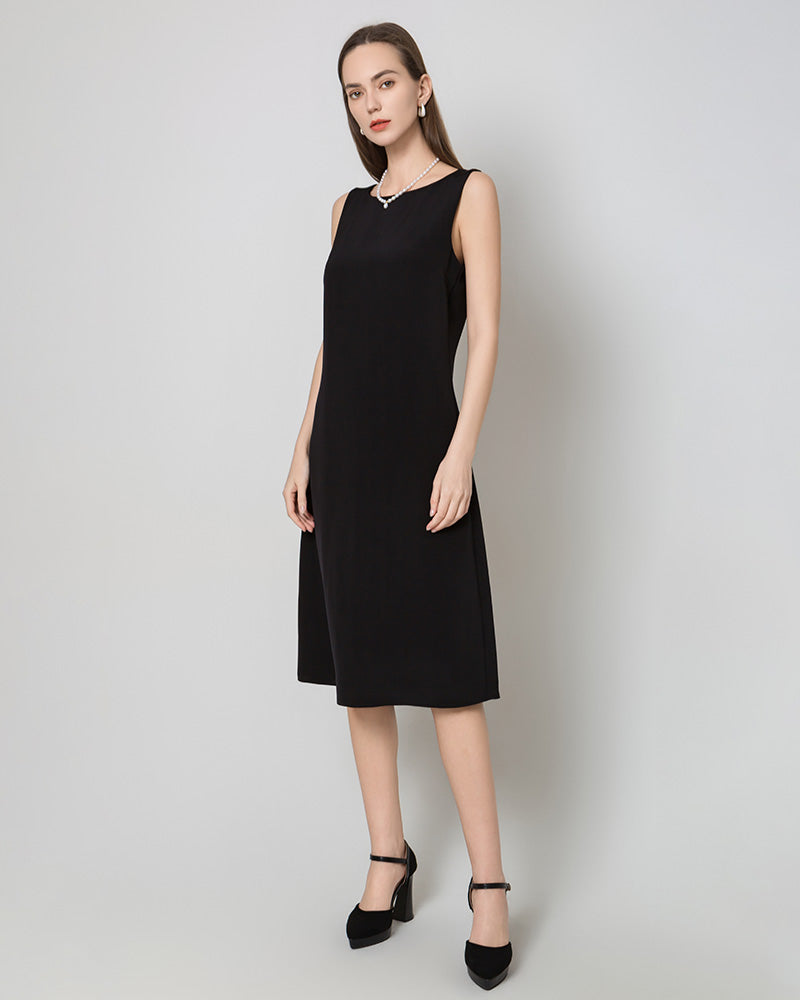 40 Momme Silk Midi Dress, Black
