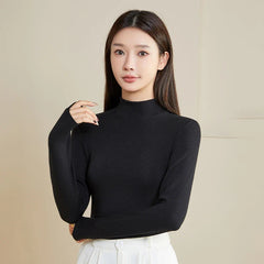 Silk Thermal Mock-Neck Top, Black