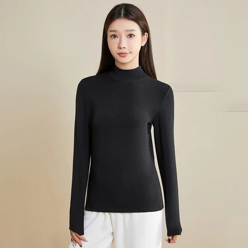 Silk Thermal Mock-Neck Top, Black