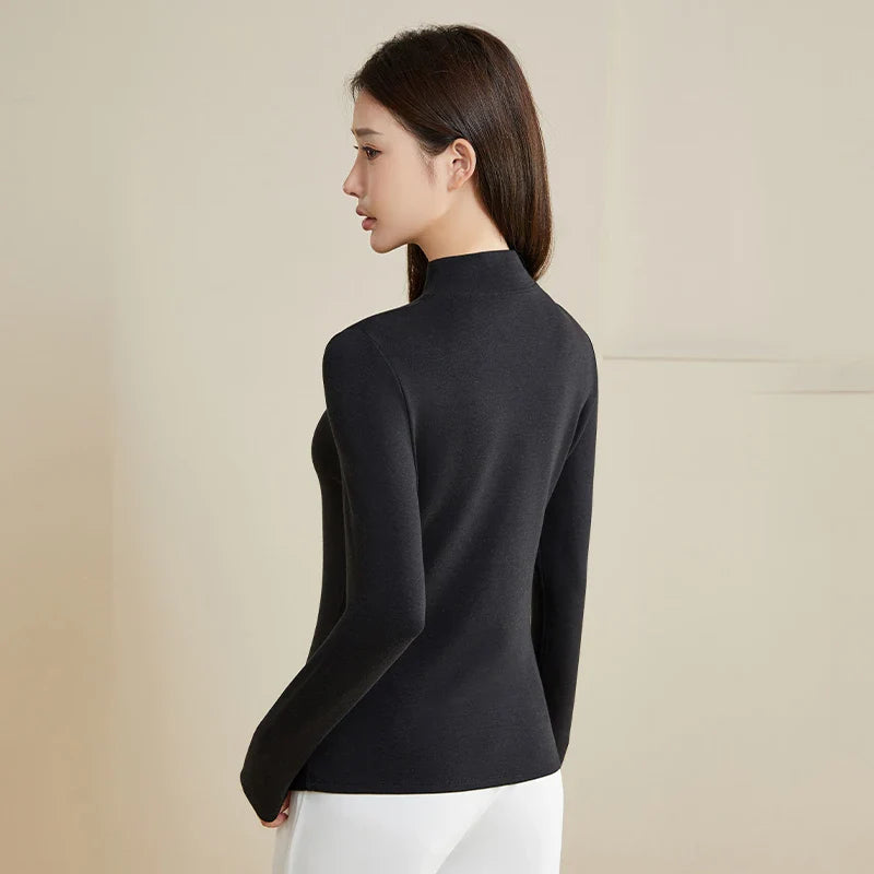 Silk Thermal Mock-Neck Top, Black