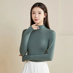 Silk Thermal Mock-Neck Top, Green