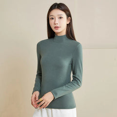 Silk Thermal Mock-Neck Top, Green