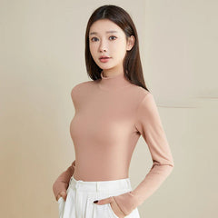 Silk Thermal Mock-Neck Top, Pink