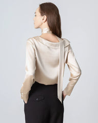 Silk Tie Neck Blouse, Champagne