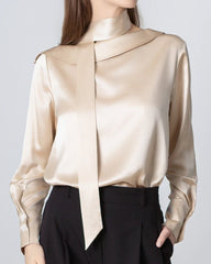 Silk Tie Neck Blouse, Champagne