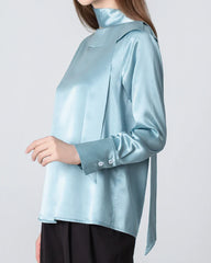 Silk Tie Neck Blouse, Blue