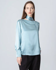 Silk Tie Neck Blouse, Blue