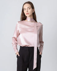 Silk Tie Neck Blouse, Pink