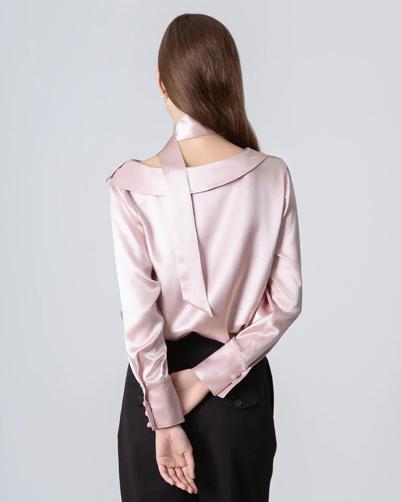 Silk Tie Neck Blouse, Pink