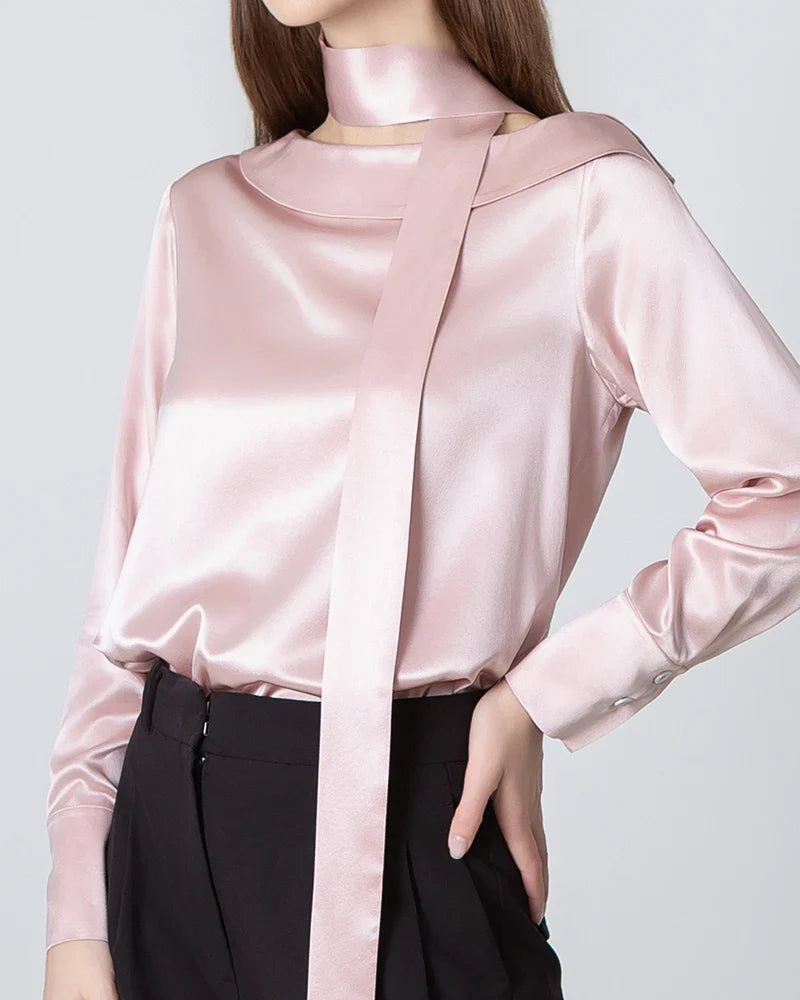 Silk Tie Neck Blouse, Pink