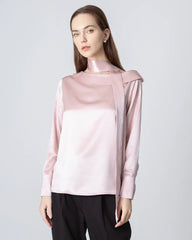 Silk Tie Neck Blouse, Pink