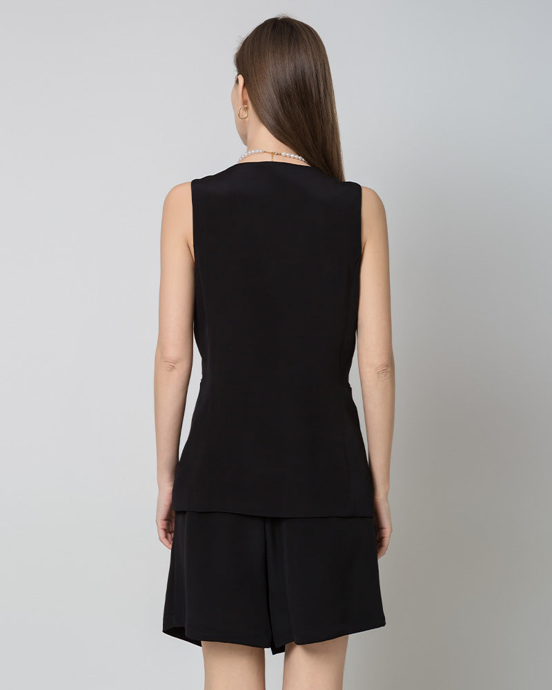 40 Momme Silk Blazer Vest, Black