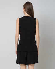 40 Momme Silk Blazer Vest, Black