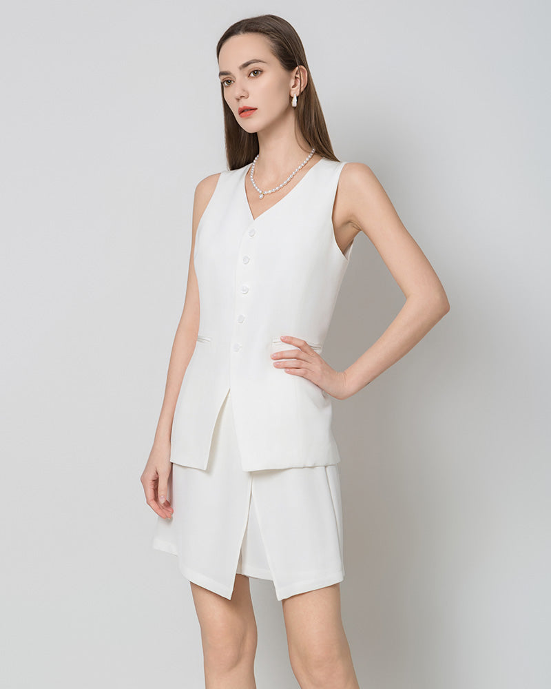 40 Momme Silk Blazer Vest, White