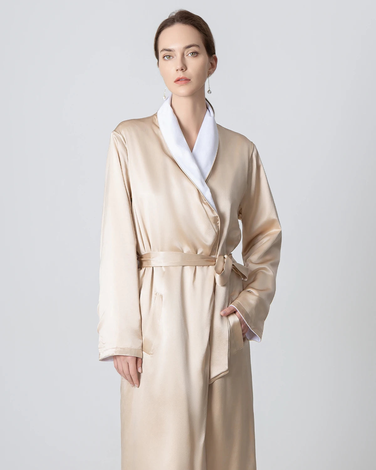 Silk and Velvet Reversible Robe for Winter Champagne
