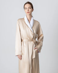 Silk and Velvet Reversible Robe for Winter Champagne