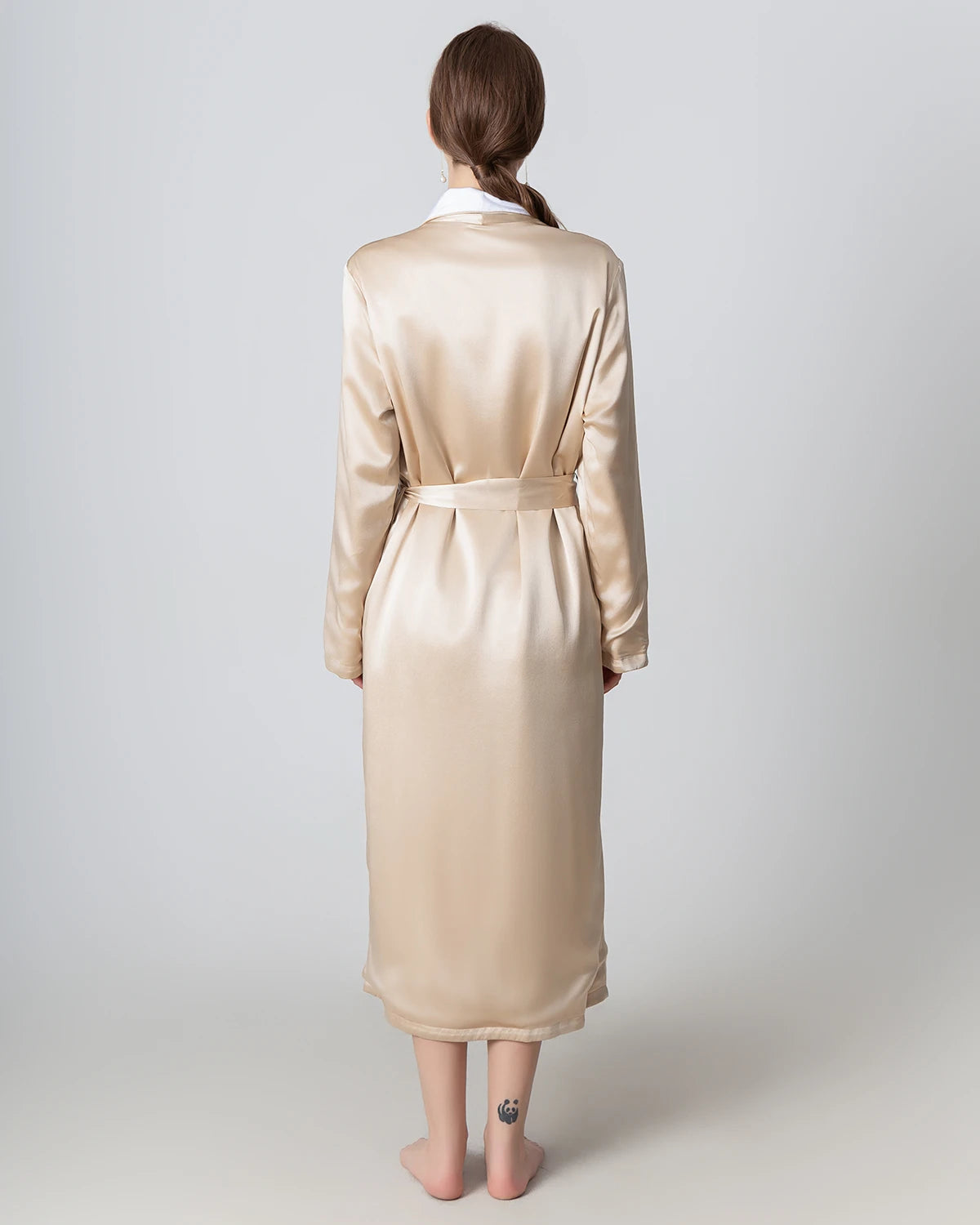 Silk and Velvet Reversible Robe for Winter Champagne