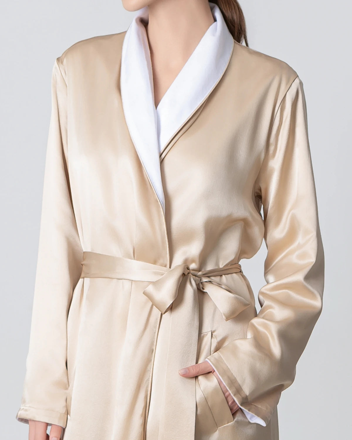 Silk and Velvet Reversible Robe for Winter Champagne