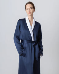 Silk and Velvet Reversible Robe for Winter Navy