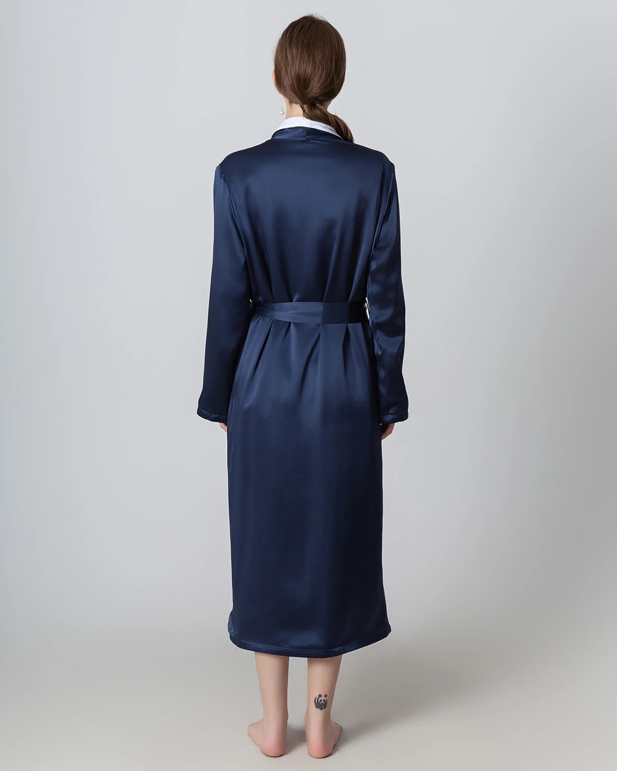 Silk and Velvet Reversible Robe for Winter Navy